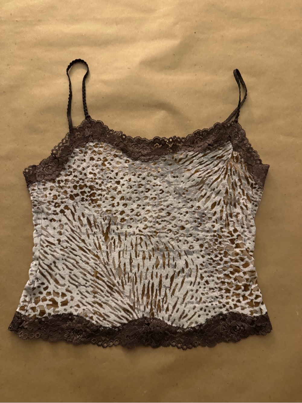 Natori Y2K Animal Print Cheetah Cami Tank Top Lace Size XS Vintage Preppy